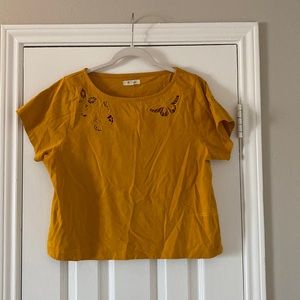 Madewell brand butterfly eyelet cutout neckline wide neck tee shirt